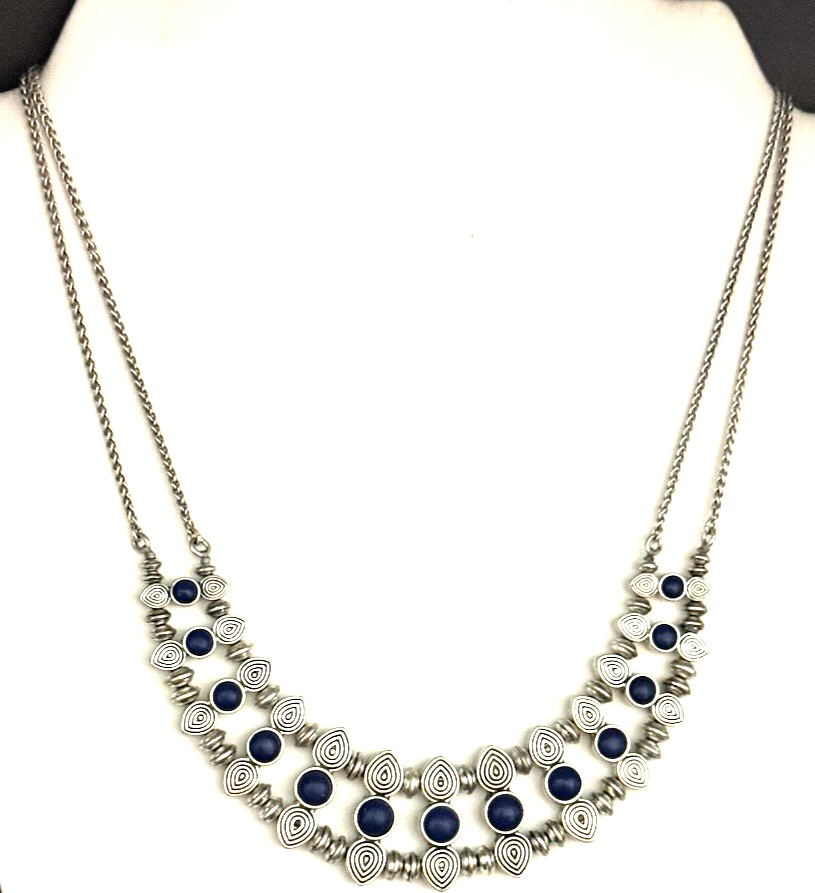 LUCKY BRAND 19″ Etruscan Style Faux Lapis Lazuli Cabochon Bib Necklace