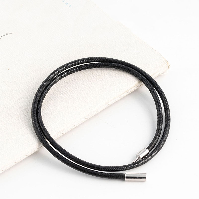3mm Black Leather Cord Chain Necklace Stainless Steel Clasp 18-28″