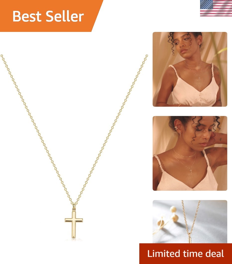 14K Gold-Plated Cross Necklace for Women – Lightweight & Versatile Faith Jewelry