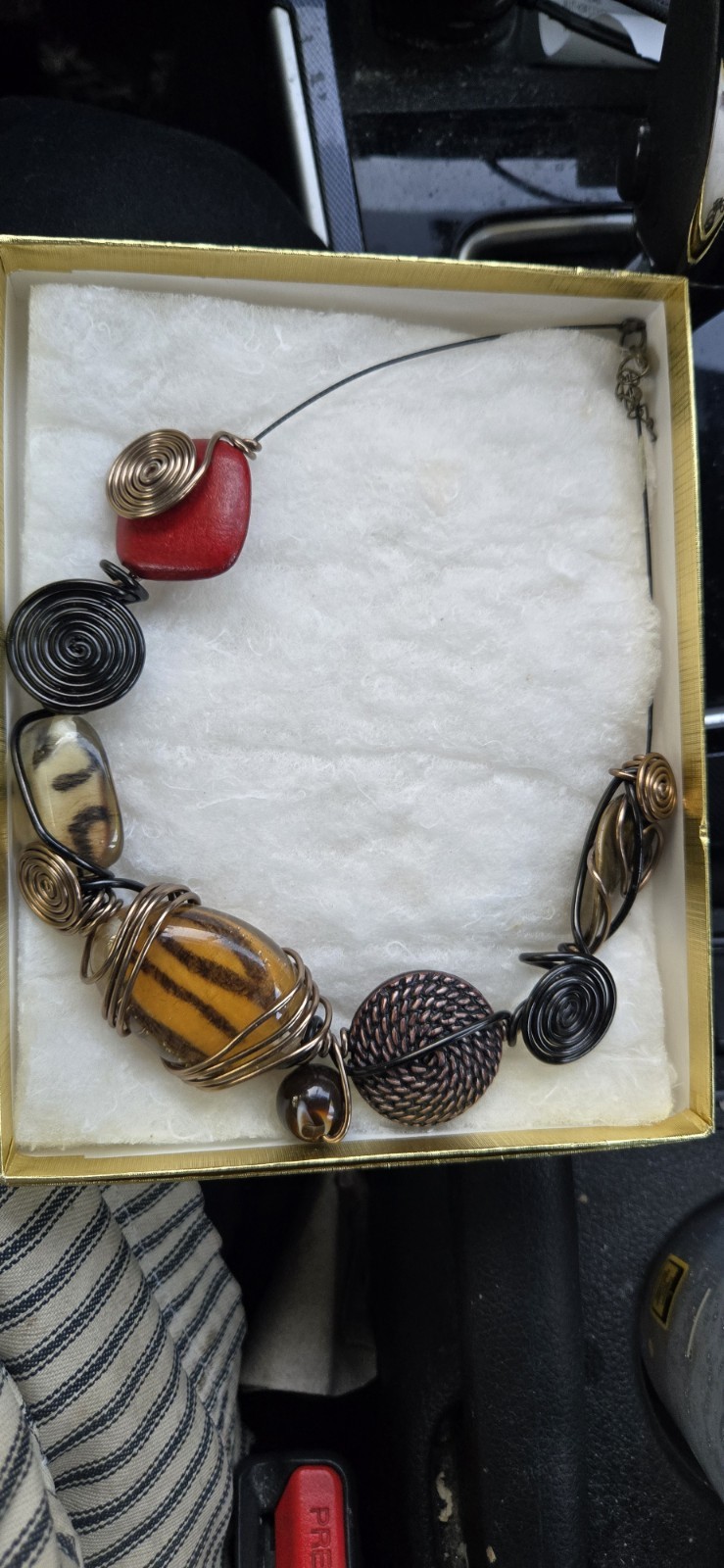 Magnificent Single Strand Bead BOHO Necklace Mixed Materials Wired 18″ Unmarked