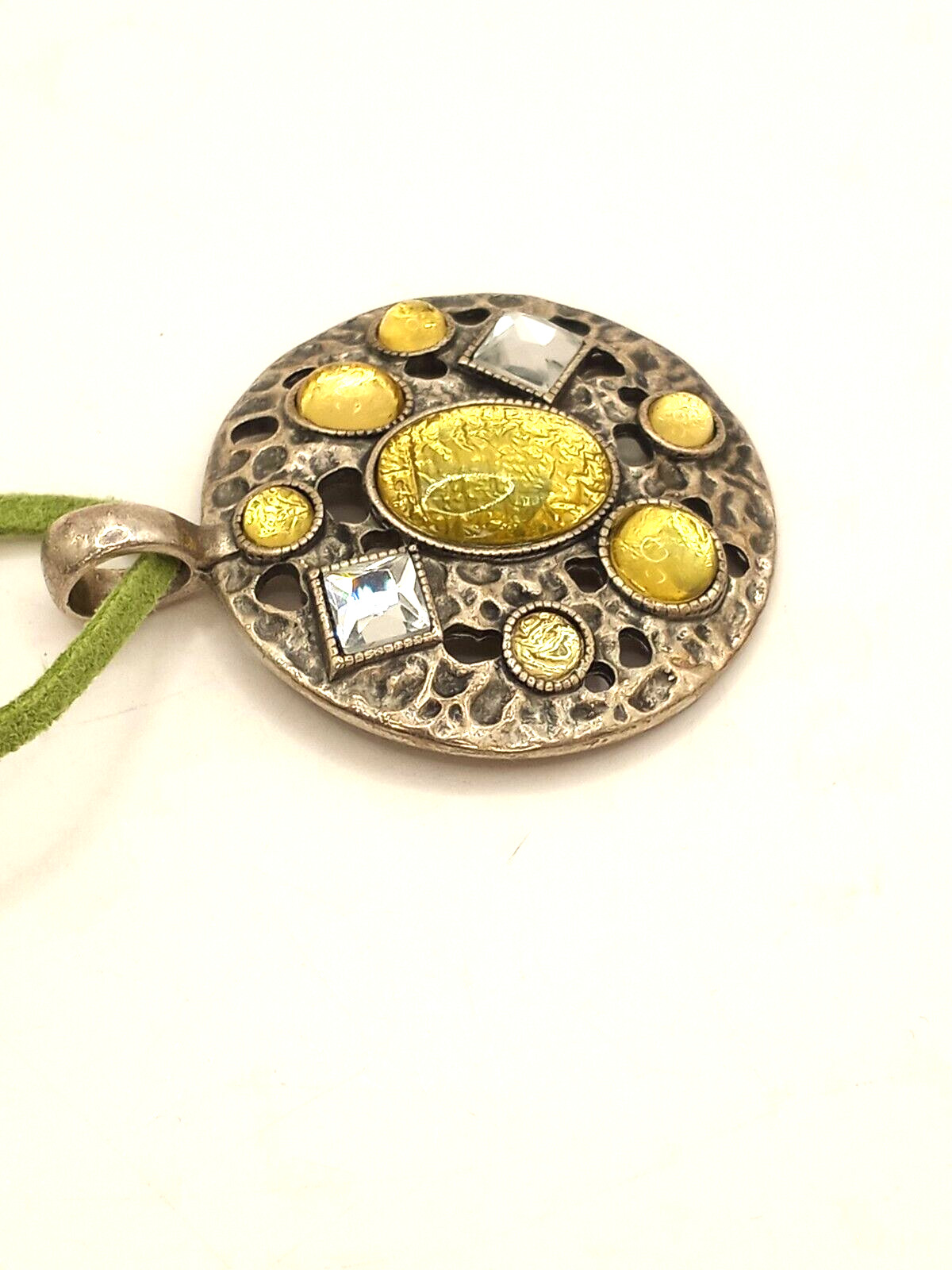 Lia Sophia Mint Julep Rhinestone on a Green Cord &Antiqued Silver Tone Pendant