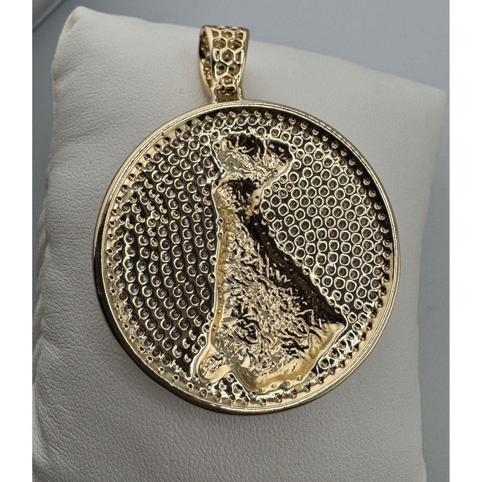 14K Gold Plated Iced Out Lady Medallion Pendant Round CZ Hip Hop Jewelry