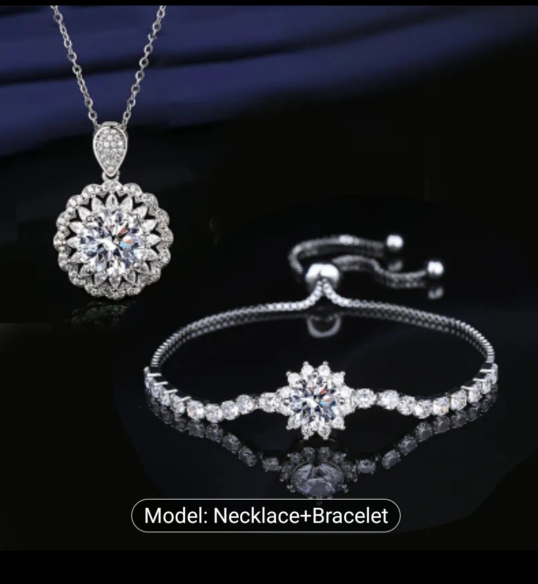 5 Carat Simulated Diamond Necklace And Bracelet Set In 14k White Gold Plating