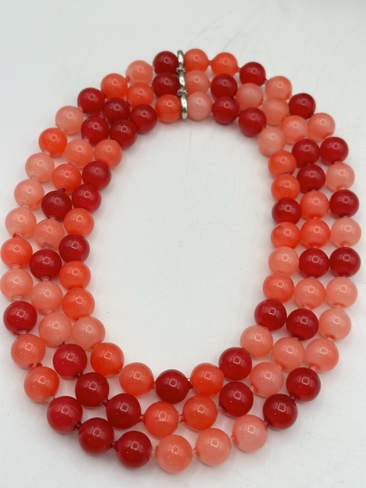 Three Layered Beaded Necklace Cranberry Tones See Description