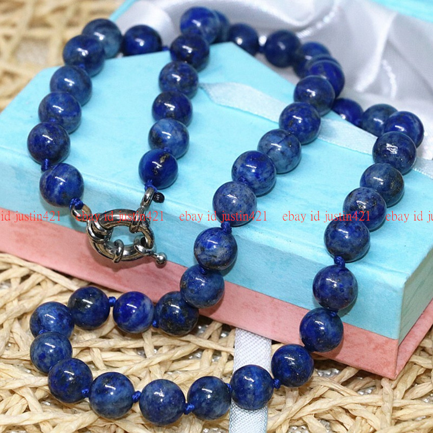 100% Natural 6/8/10/12/14mm Blue Lapis Lazuli Round Gemstone Necklace 16-48″ AAA