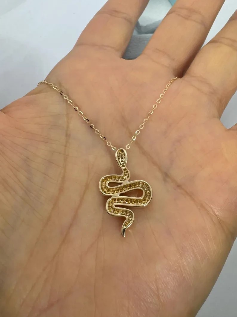 Round Cut Simulated Diamond Snake Shape Women’s Pendant 14k Yellow Gold Plated