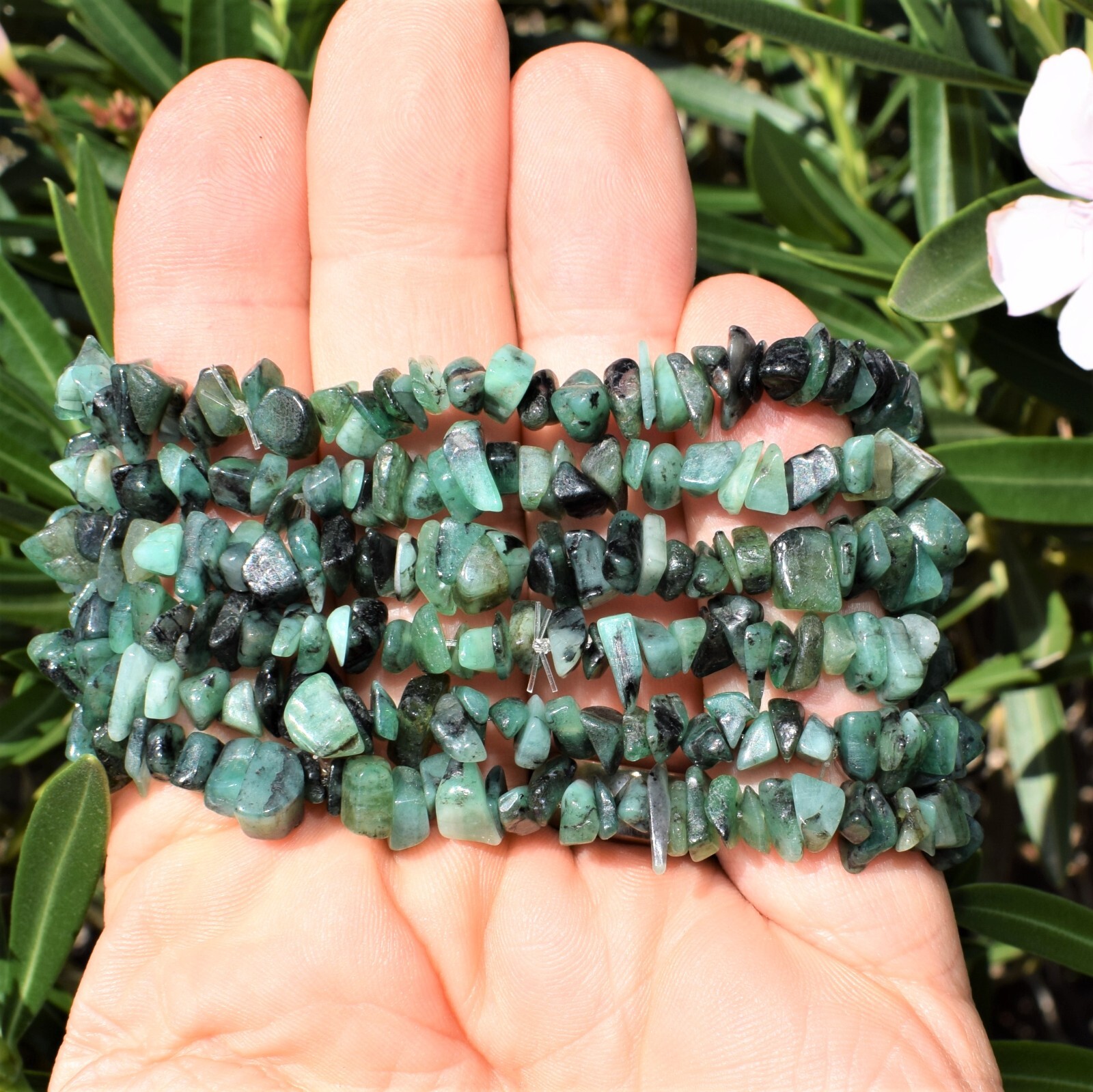 CHARGED Premium Malachite Crystal Chip 18″ Necklace + Baby Selenite Puffy Heart