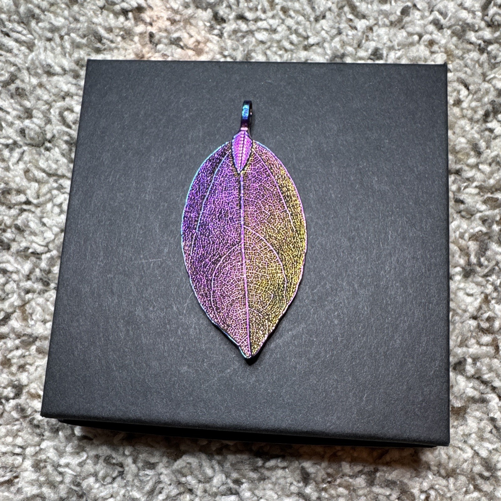 Multicolor Iridescent Metal Leaf Charm Pendant Nature Theme No Stones