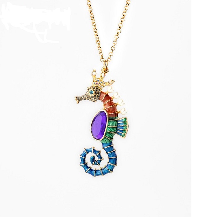 Colorful SEAHORSE Pendant Necklace 2-1/2″ x 1-3/8″ with 26″ Chain