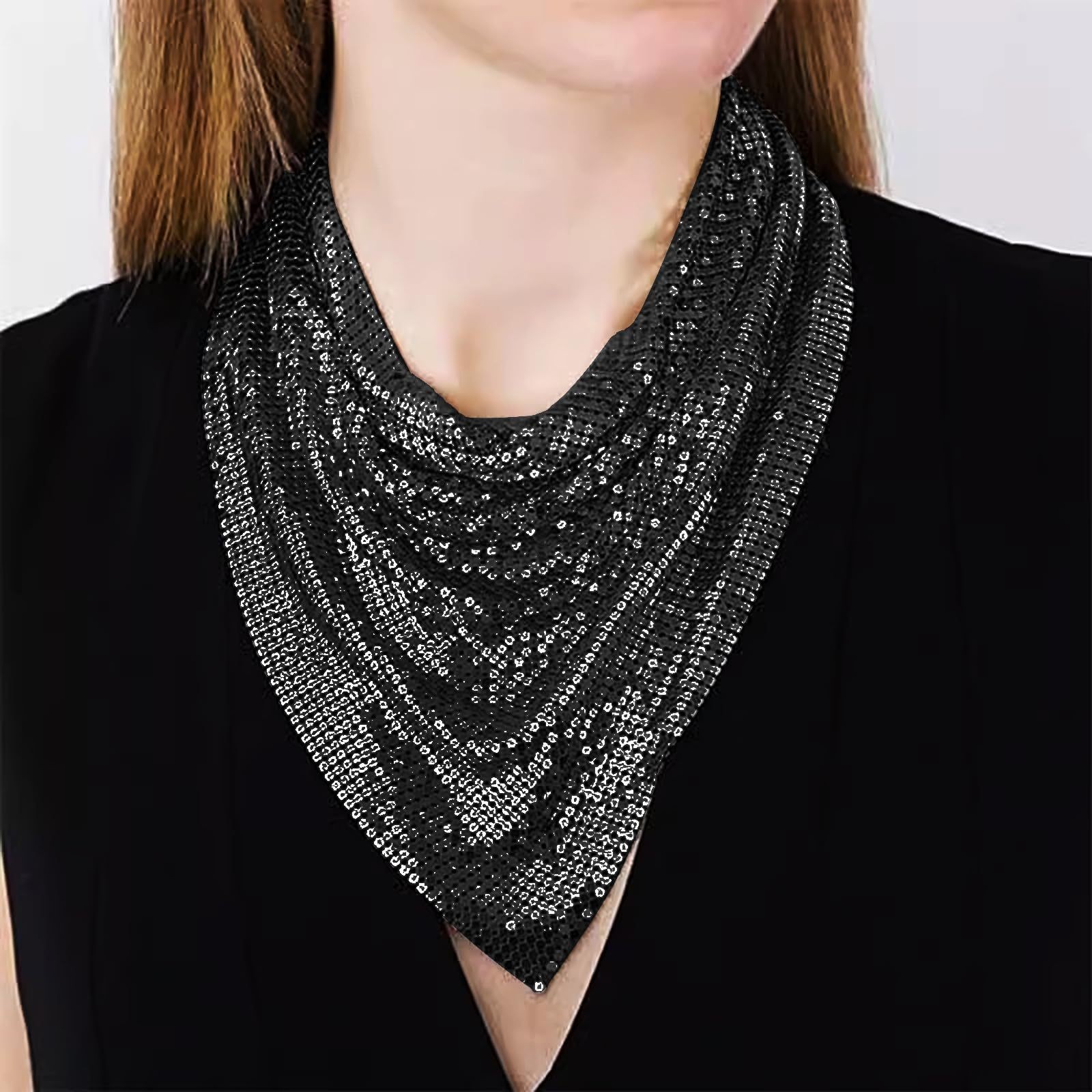 Silver Mesh Scarf Necklace Statement Choker Draped Metal Chain Party Jewelry