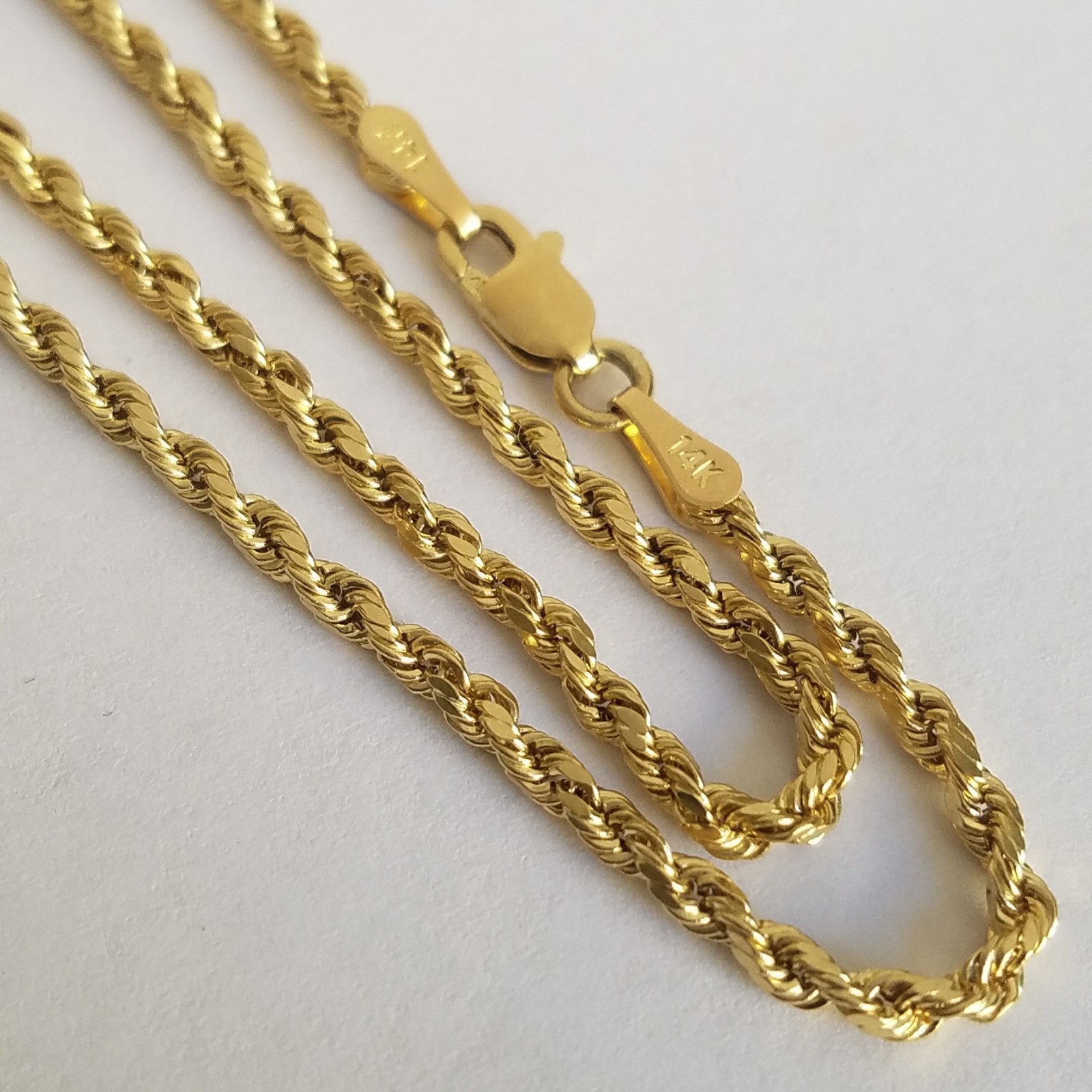 14k Yellow Gold Men’s Womans Unisex Rope Chain 20 Inches Long 2.5 Mm