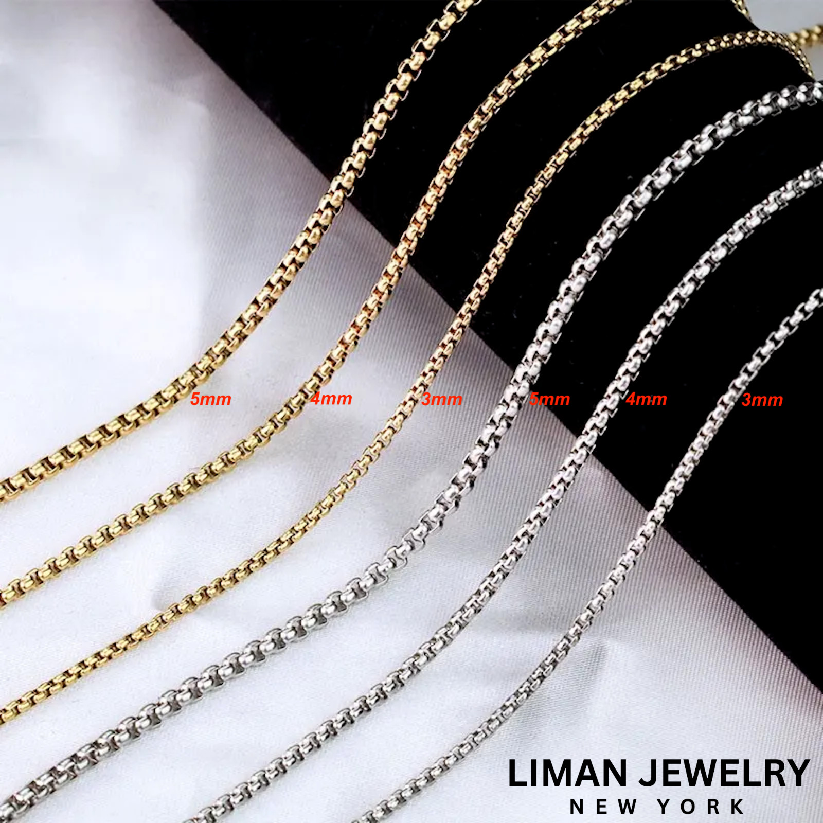 18K Gold Filled Stainless Steel 4MM ROLO Curb Cable Box Chain Necklace #44