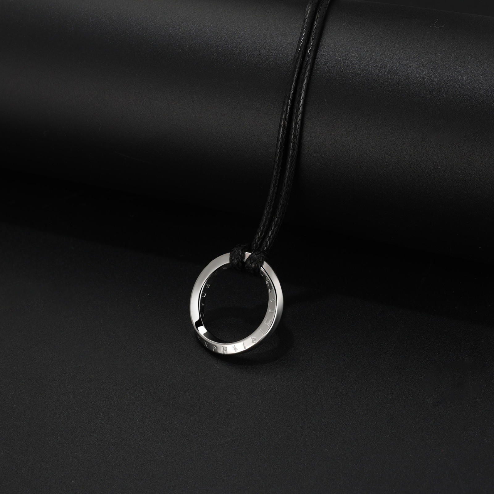 Mens Mobius Ring Norse Viking Rune Necklace with Adjustable Braided Leather Cord