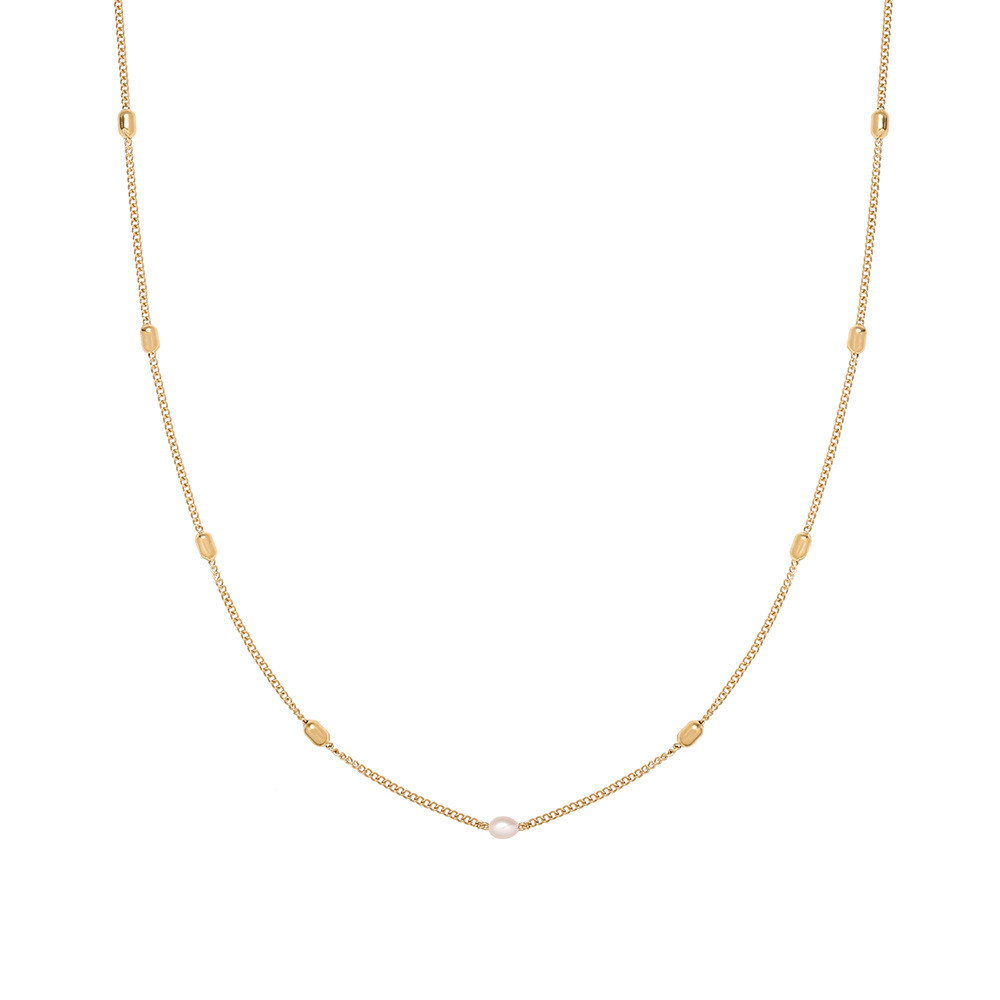 Woman 18K Gold Plated Golden Bead Pure Natural Freshwater Pearl Necklace Chain