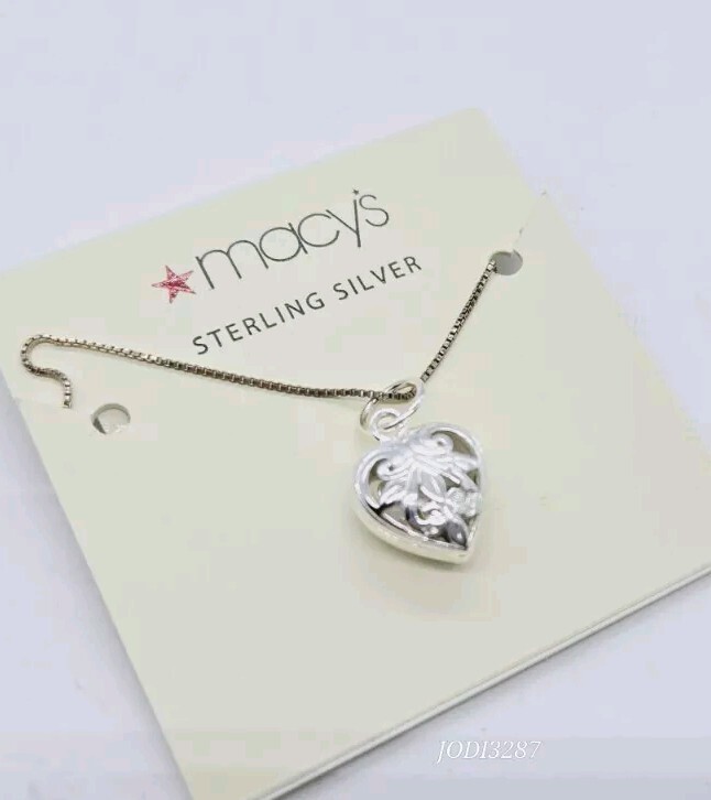 Macy’s Sterling Silver 925 Necklace Puffer Heart 3D New On Card $40