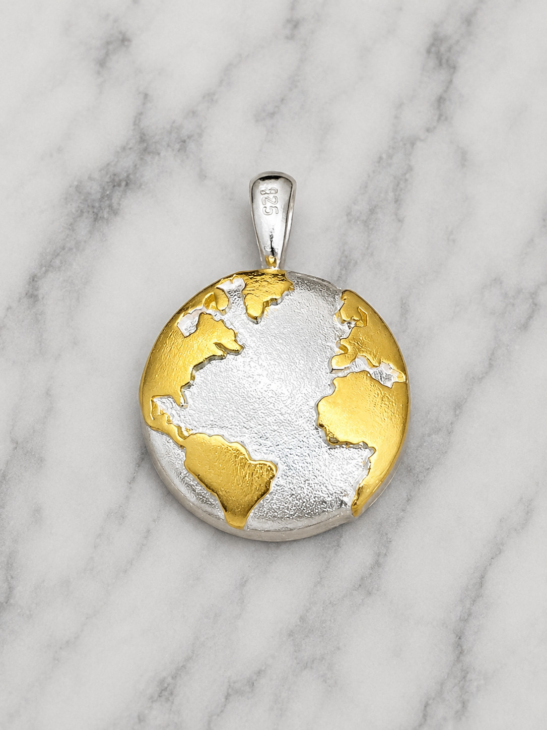 Fashion Jewelry 925 Sterling Silver World Map Pendant 15mm Thailand