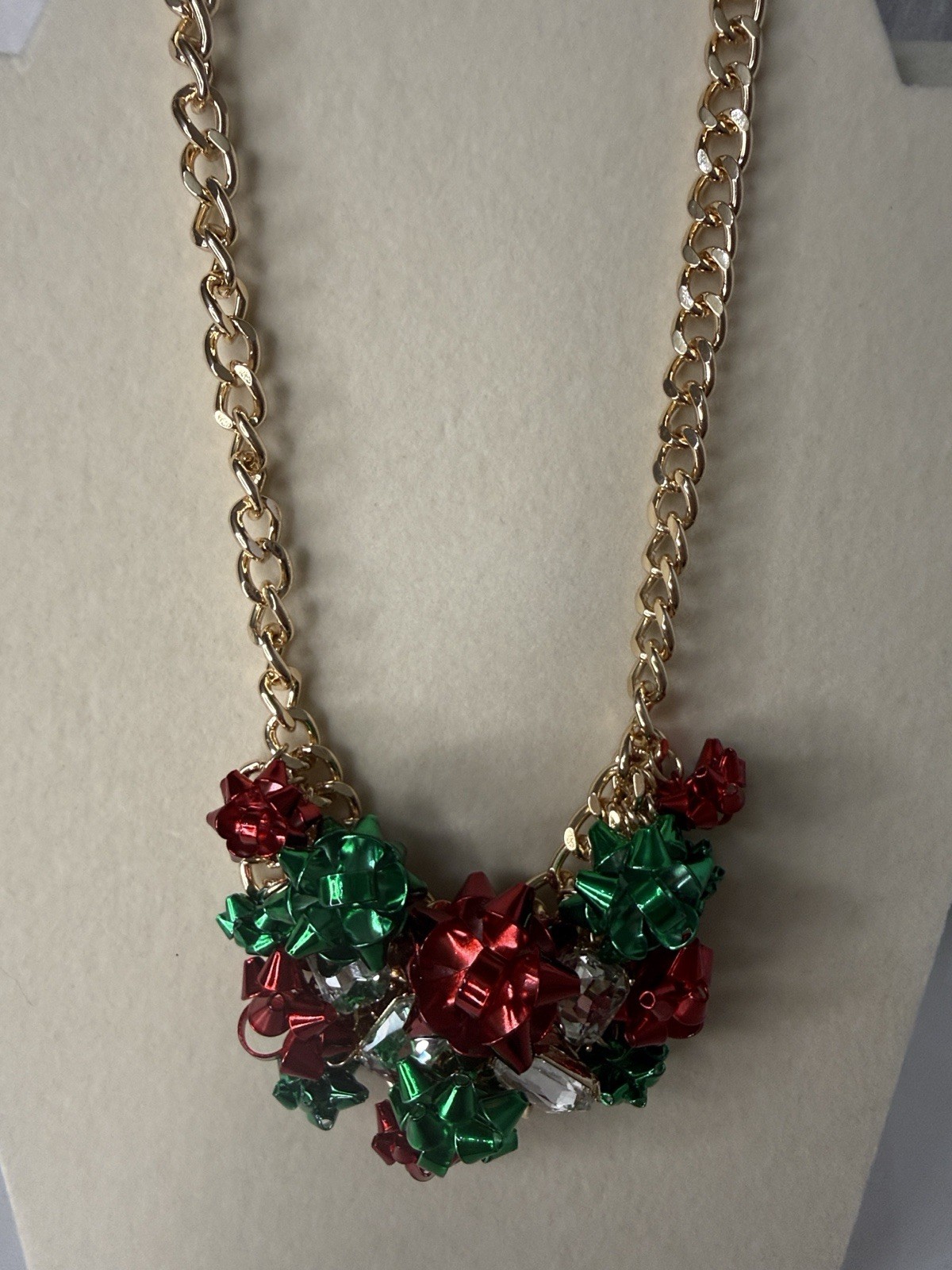 Betsey Johnson Christmas Necklace Gift Bow Crystal Holiday Dazzle Bib Statement
