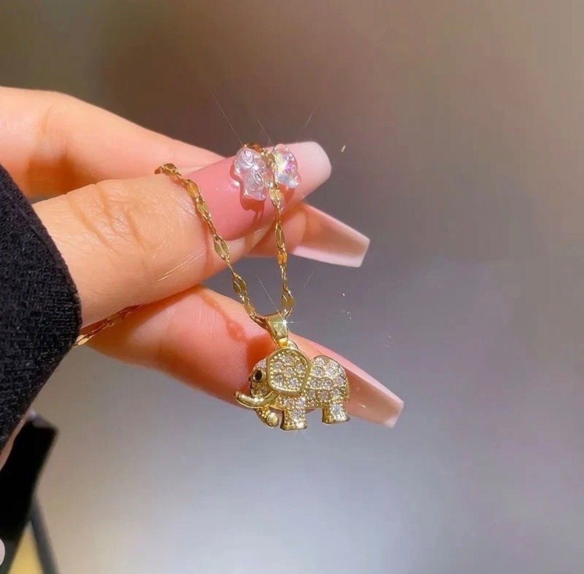 Cute Elephant Cubic Zirconia Pendant Necklace Gold Copper Women Men Jewelry