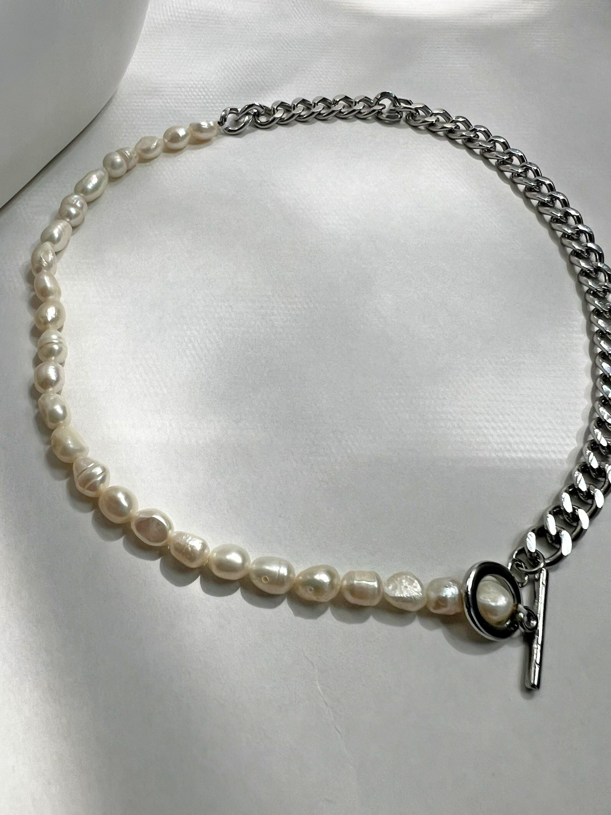 Freshwater Pearl Silver Chain Necklace Modern Statement Jewelry Gift