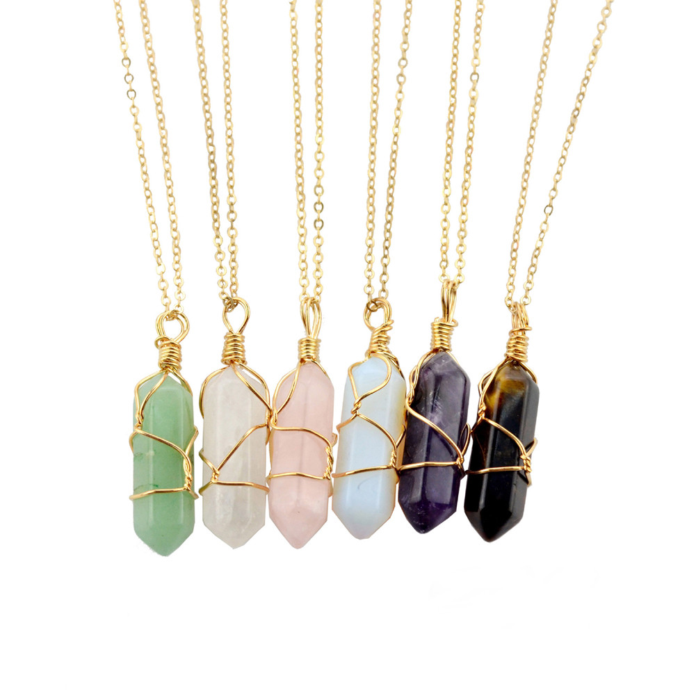Chakra Crystal Hexagonal Pendants Natural Quartz Stone Healing Pendant Necklace