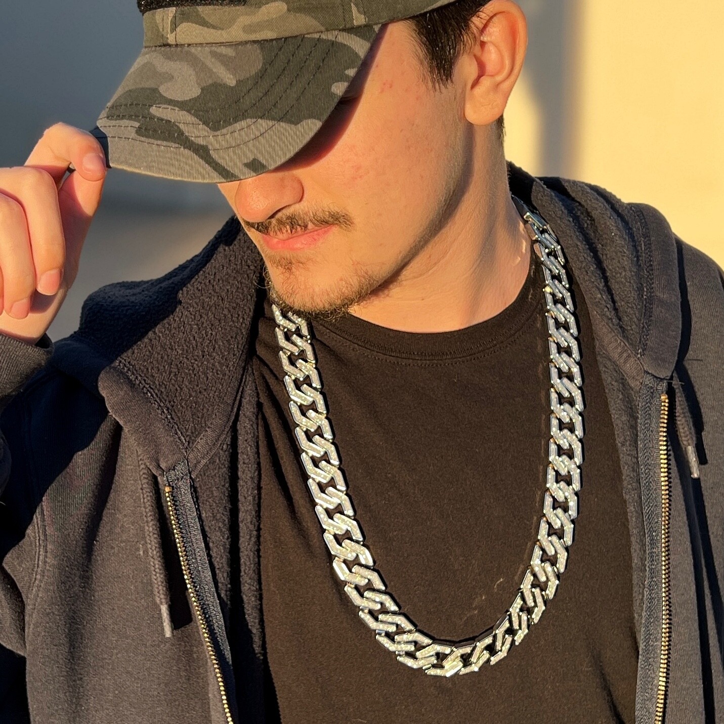 Men’s Sand Blast Chain Silver Tone Squared Links Hip Hop Necklace 20MM x 30″ in