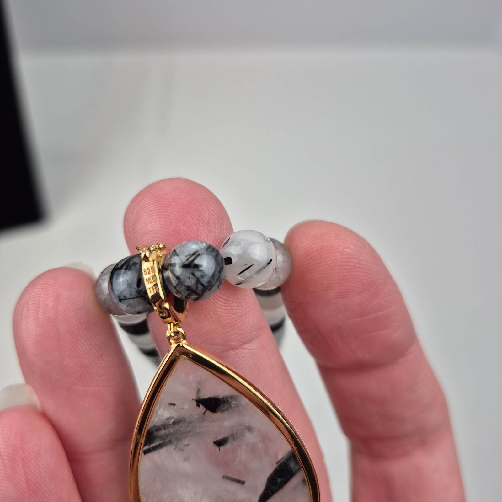 MLD Beaded Necklace Women 18″ Rutilated Quartz Removable Pendant 925 Thailand