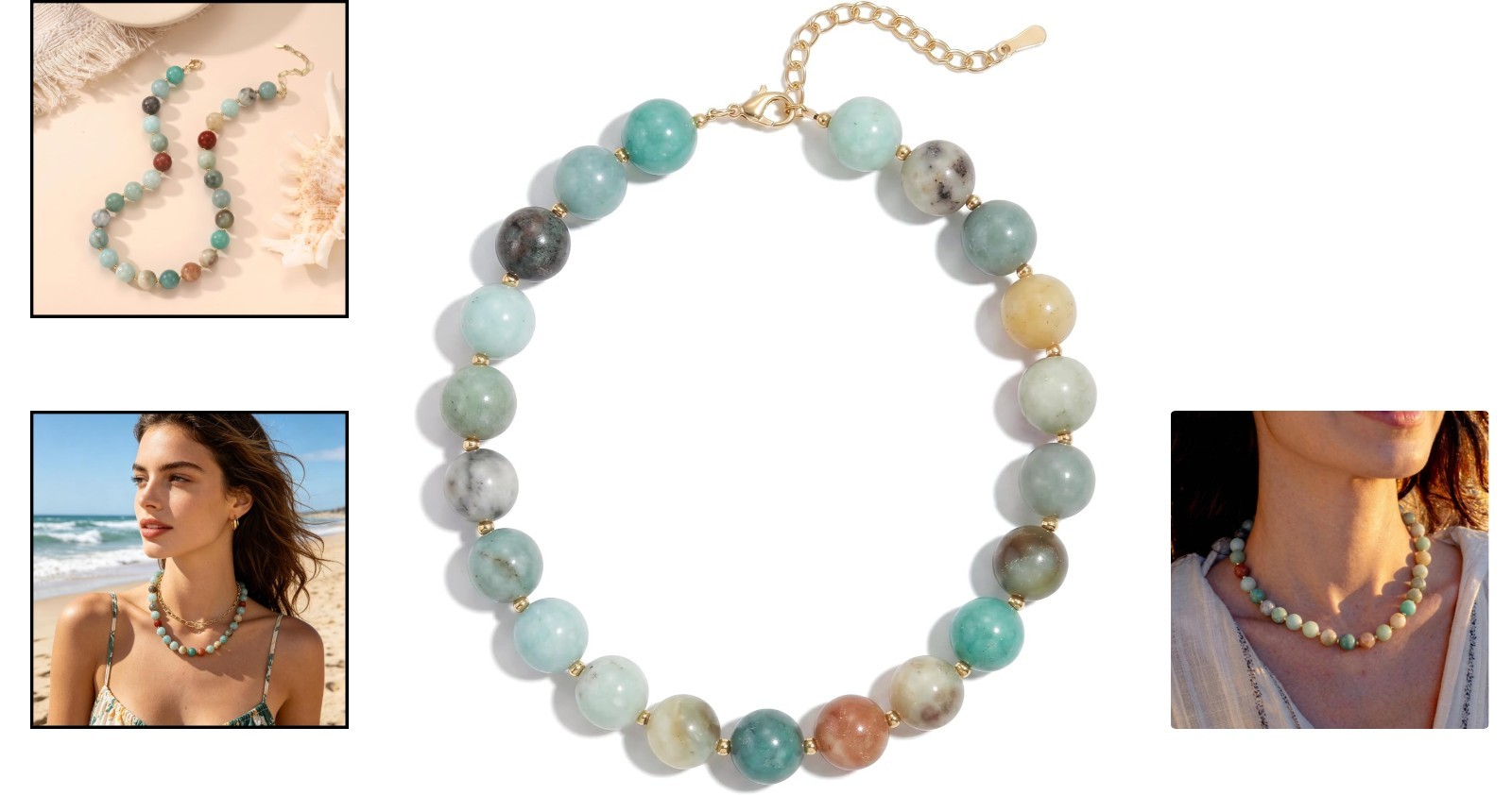 Unique Handmade Choker with Natural Amazonite Beads – Boho Beach Essential