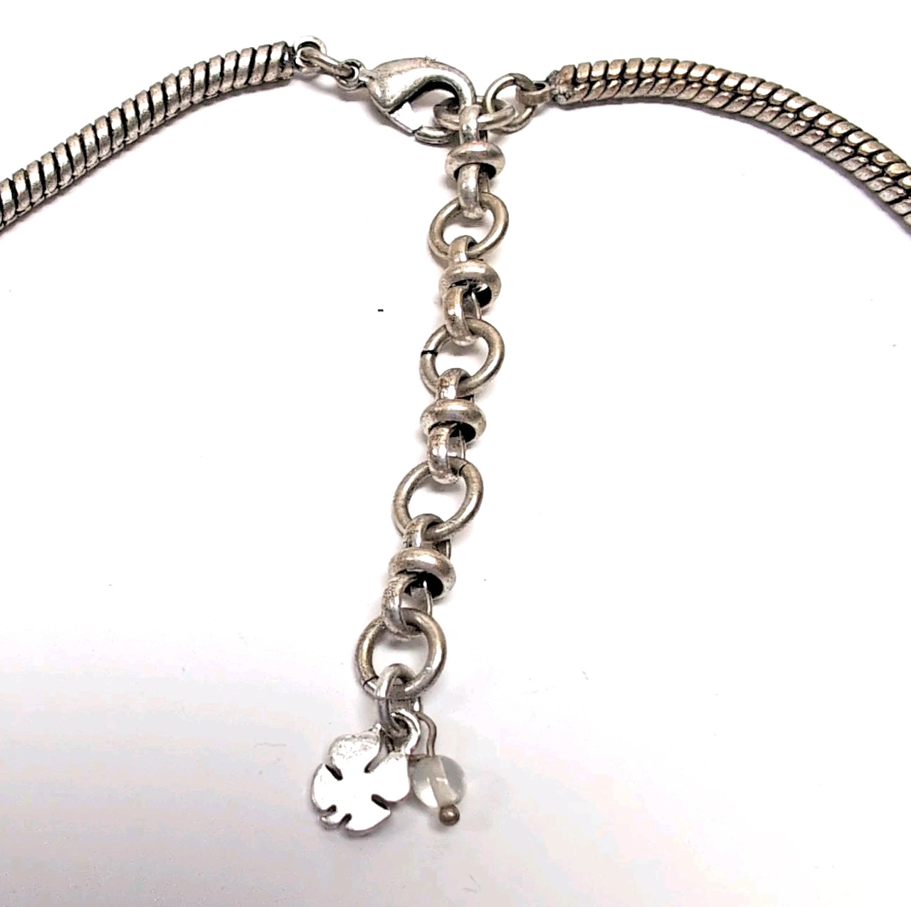 Lucky Brand Statement Necklace Silver Tone Snake Chain Green Faceted Ovals
