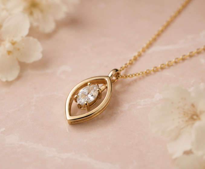 1Ct Marquise Simulated Diamond Solitaire Pendant Necklace 14K Yellow Gold Plated