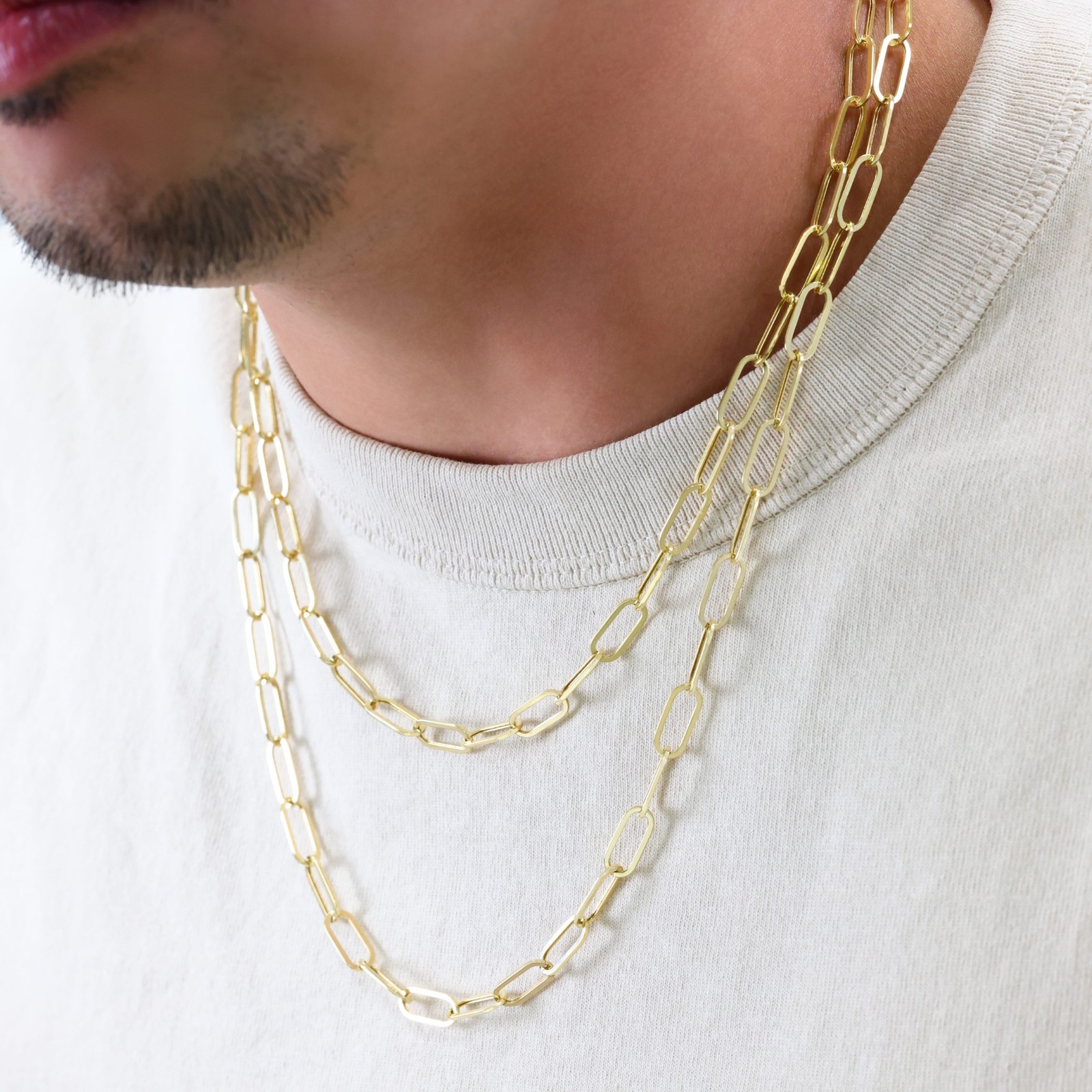 14k Yellow Gold 6mm Paperclip Chain Rolo Dainy Cable Link Necklace Men Women 20″