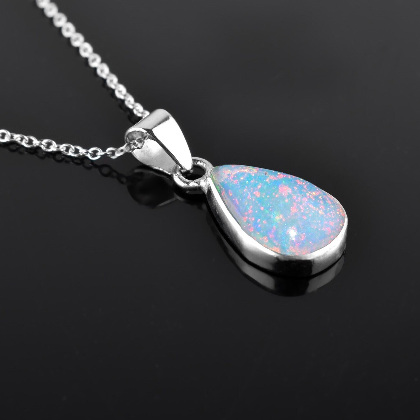 AA Ethiopian Fire Opal Crystal Dainty Bezel Pendant Necklace for Women Best Gift