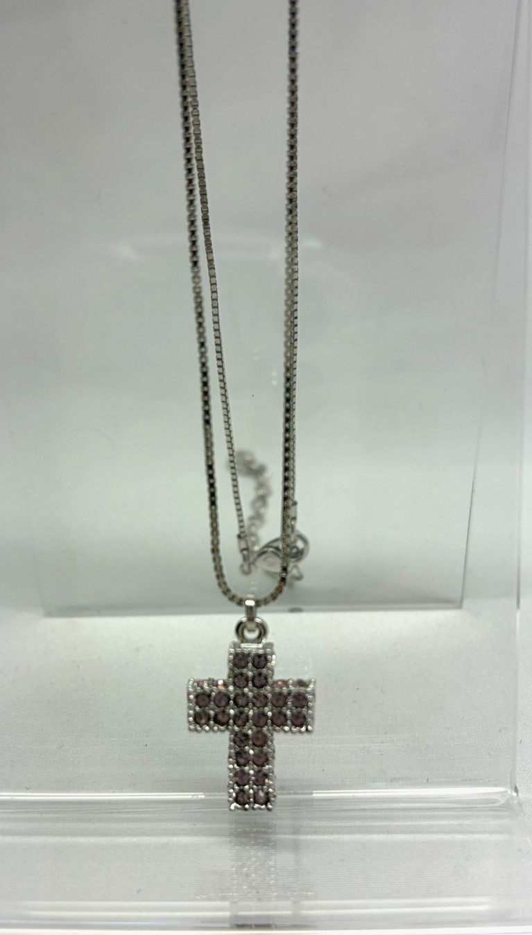 Swarovski Small 3D Cross Pendant Necklace Amethyst [Mint] w/Box 16” 986893