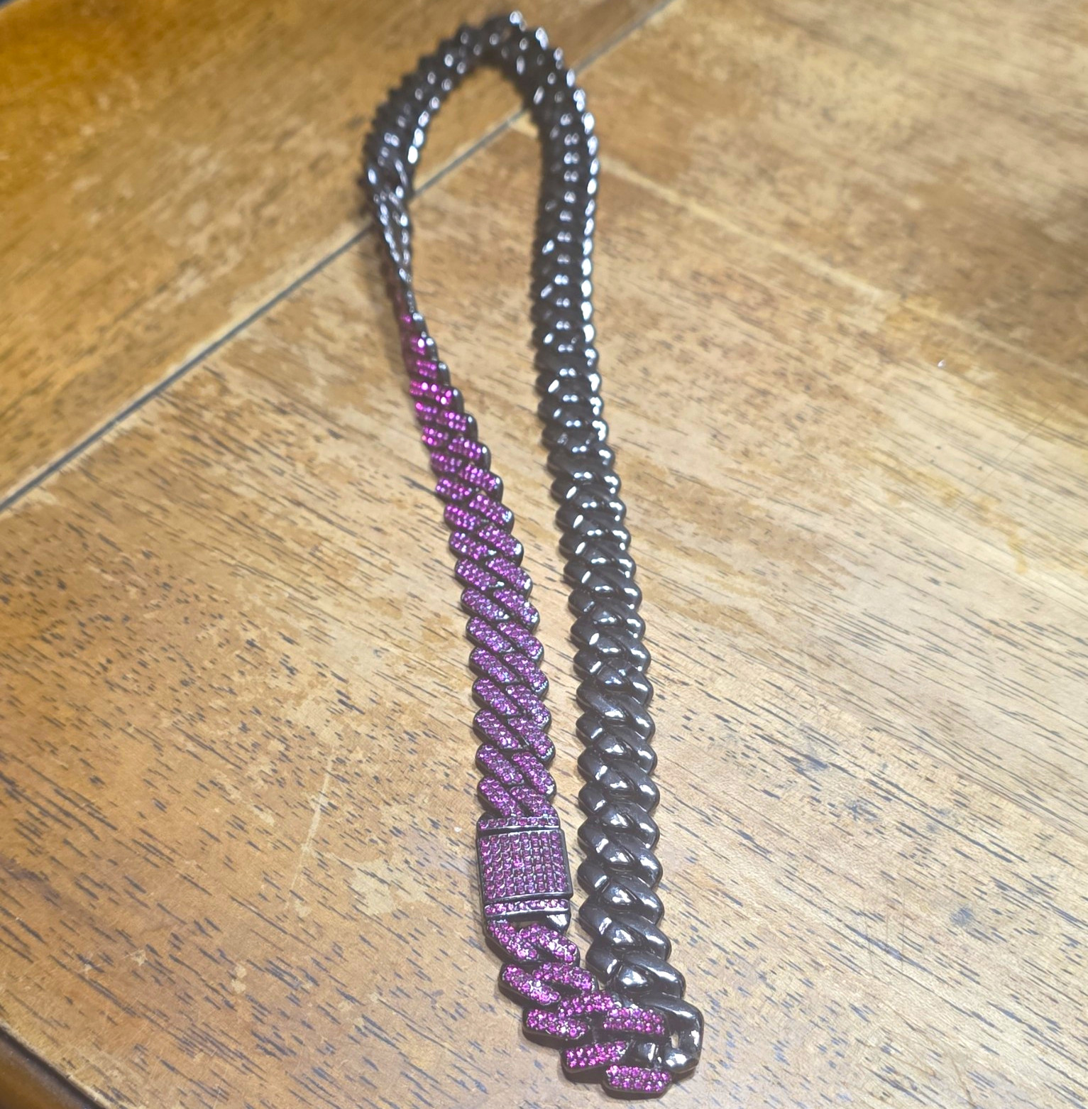 Black Purple Cuban Link Chain Necklace Metal Box Clasp Closure