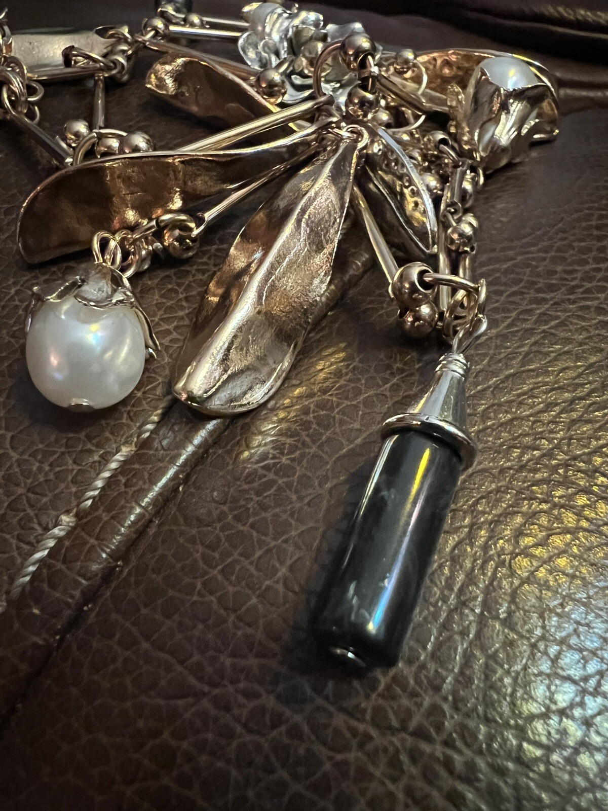Zara Flower Pearl Necklace Leaf Silver Gold Charm Boho Poppy VTG Berry Boho
