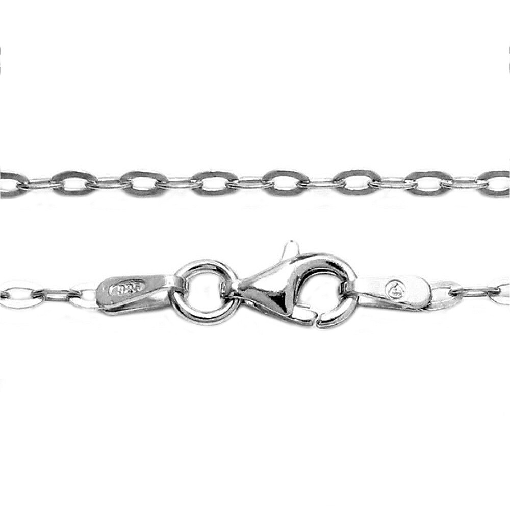 Real 925 Silver Rhodium Plated Oval 3.2×1.8mm Classic Rolo Chain Necklace Italy
