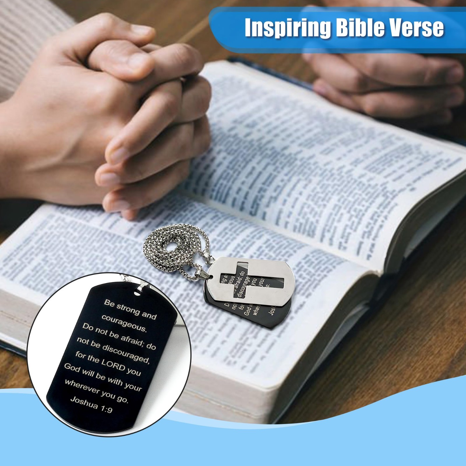 5 Pcs Bible Verse Necklace Dog Tag Cross Pendant for Men & Boys – Christian Gift