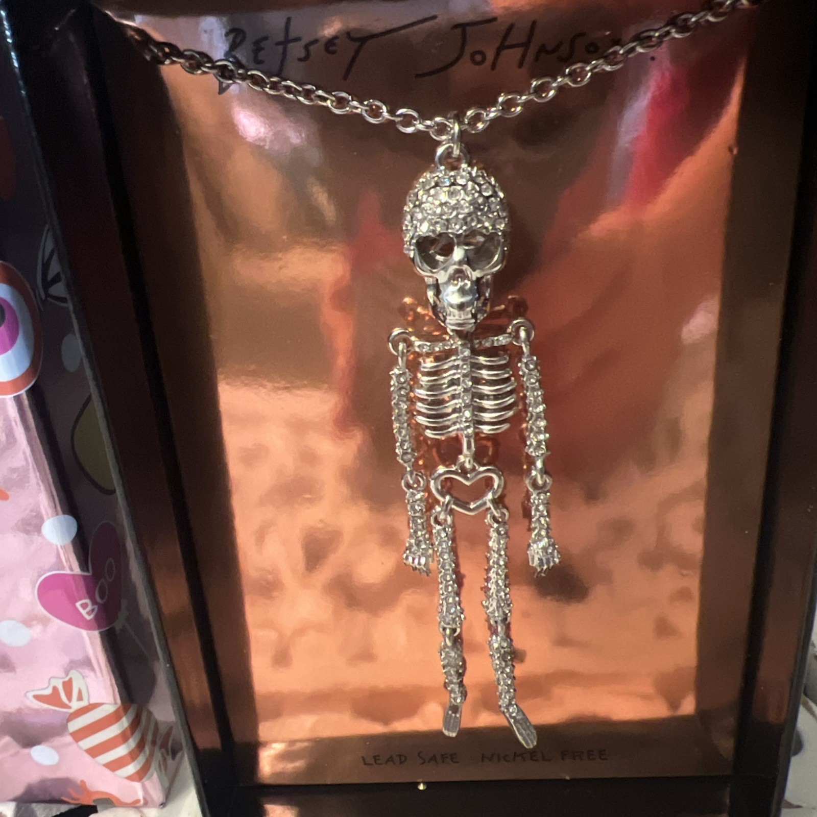 Betsey Johnson Skeleton Necklace NEW in Gift Box Long Articulated Long Pendant