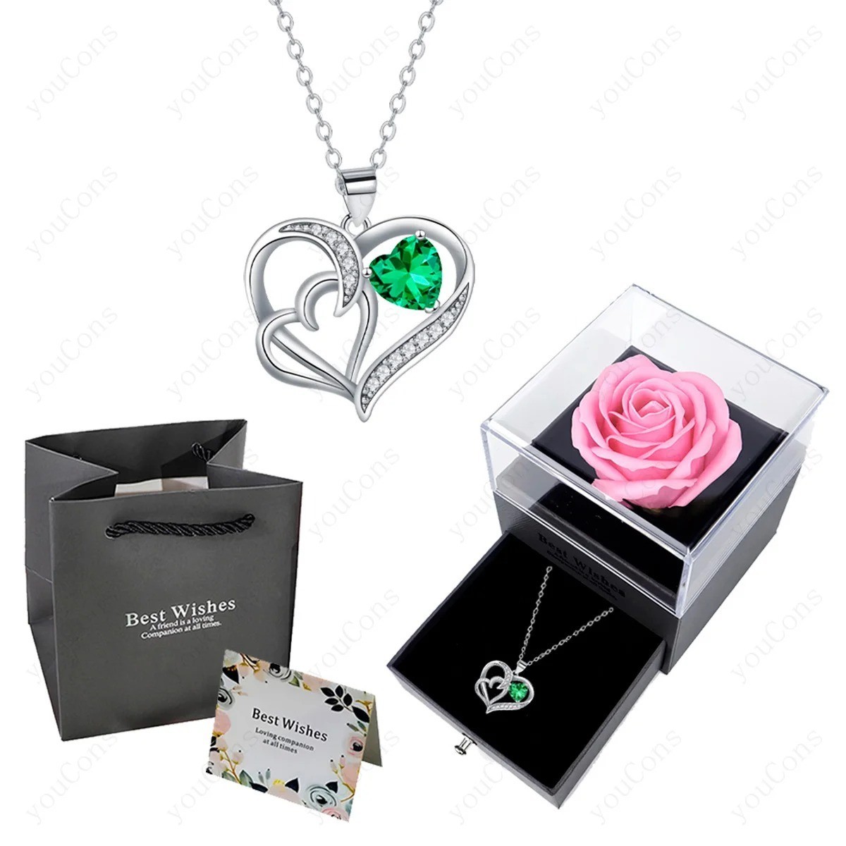 Heart Pendant Necklaces With Rose Flower Gift Box For Women Girlfriend Trendy Ch