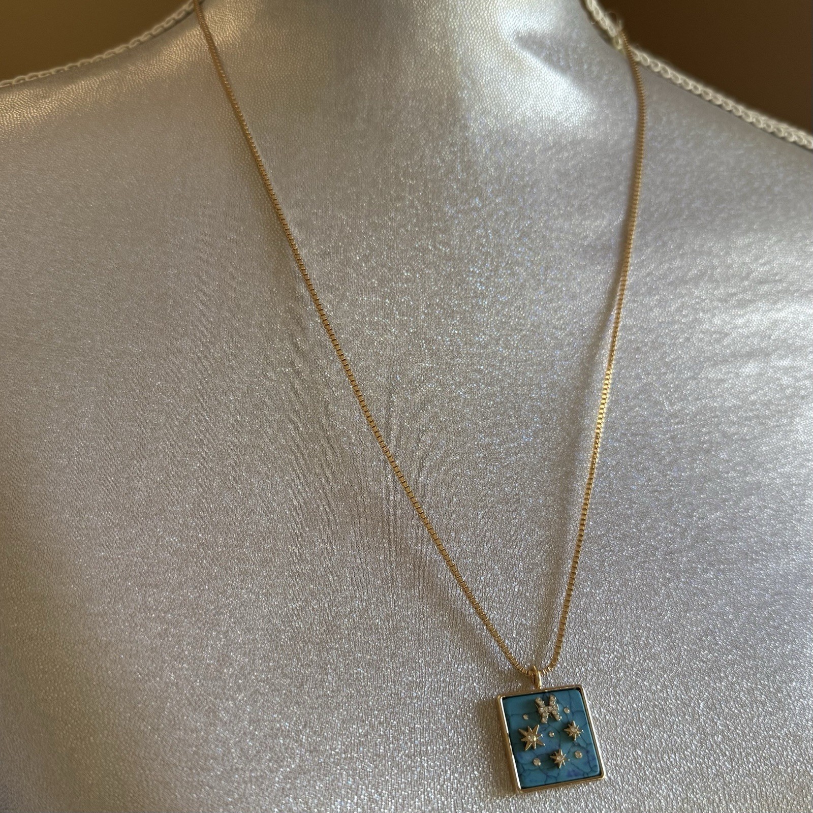 BaubleBar Pisces Zodiac Pendant Necklace Turquoise Gold Tone NWT 20”