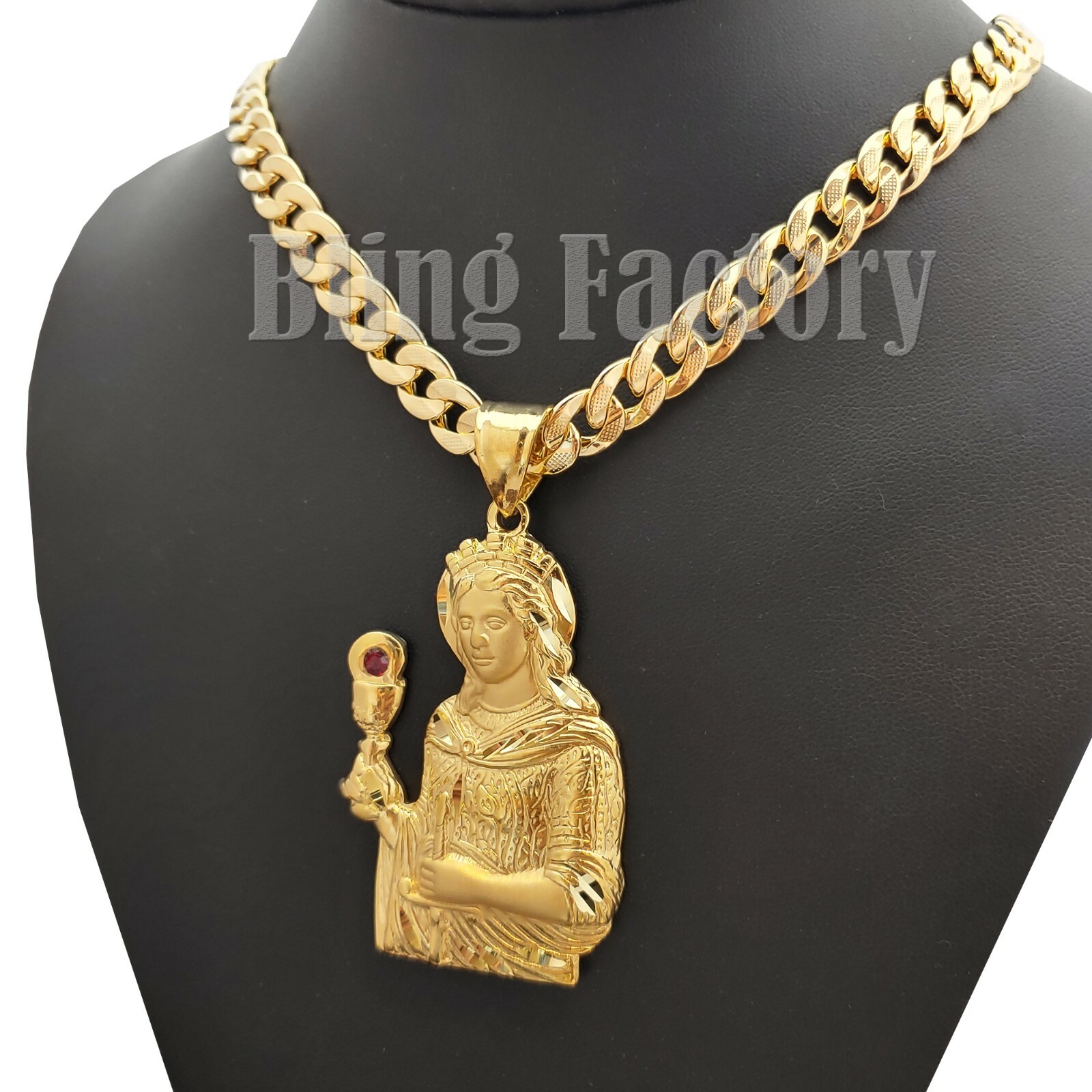 Hip Hop SANTA BARBARA Brass Pendant & 14K Stamped 24″ Miami Cuban Chain Necklace
