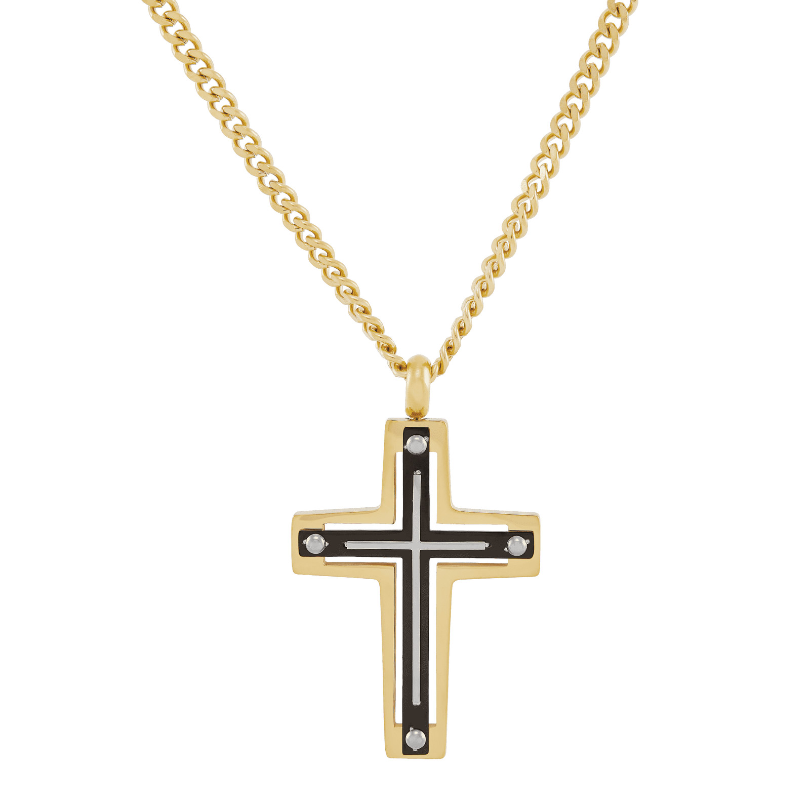 Welry 3.5mm Curb Chain Cross Pendant Necklace in Stainless Steel, 22″