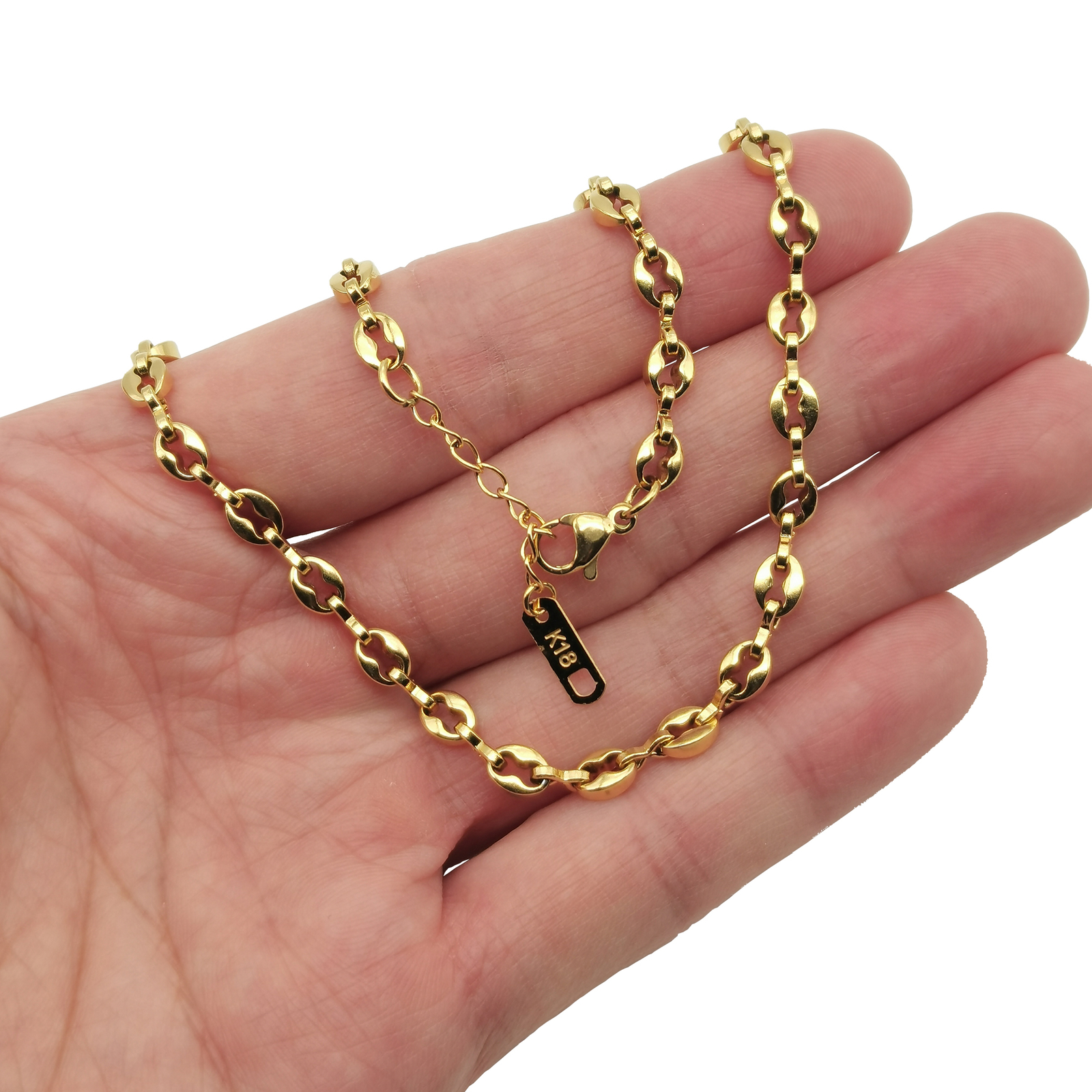 Genuine 18K Yellow Gold Filled 16″/17″ 4.5mm Puffy Mariner Link Chain Necklace