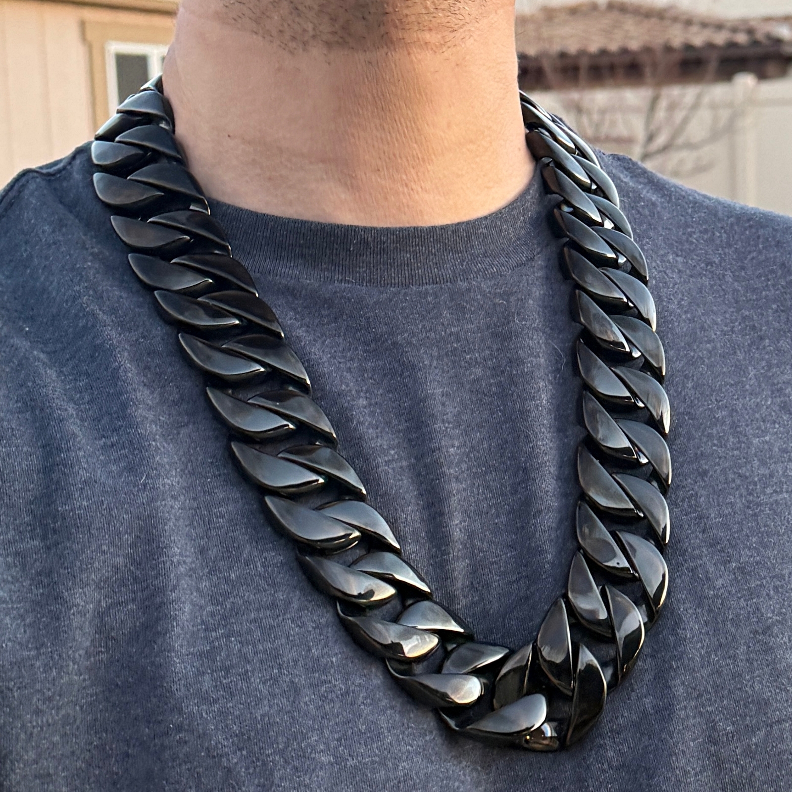 Men’s Huge Black Chain Cuban Link Stainless Steel Necklace 30MM Thick 24″-28″