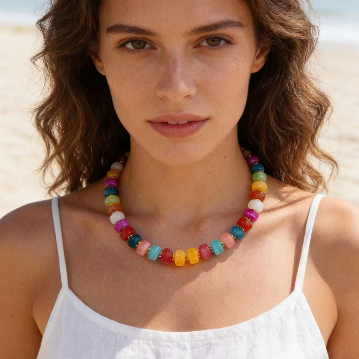 Chunky Beaded Statement Necklace for Women Trendy Colorful Boho Resin Bead Choke