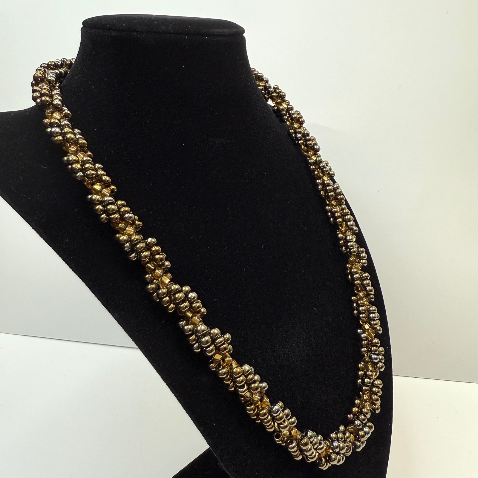 Cluster Glass Beaded Necklace Statement Twisted Gold Multi Color Jewelry 10 in L