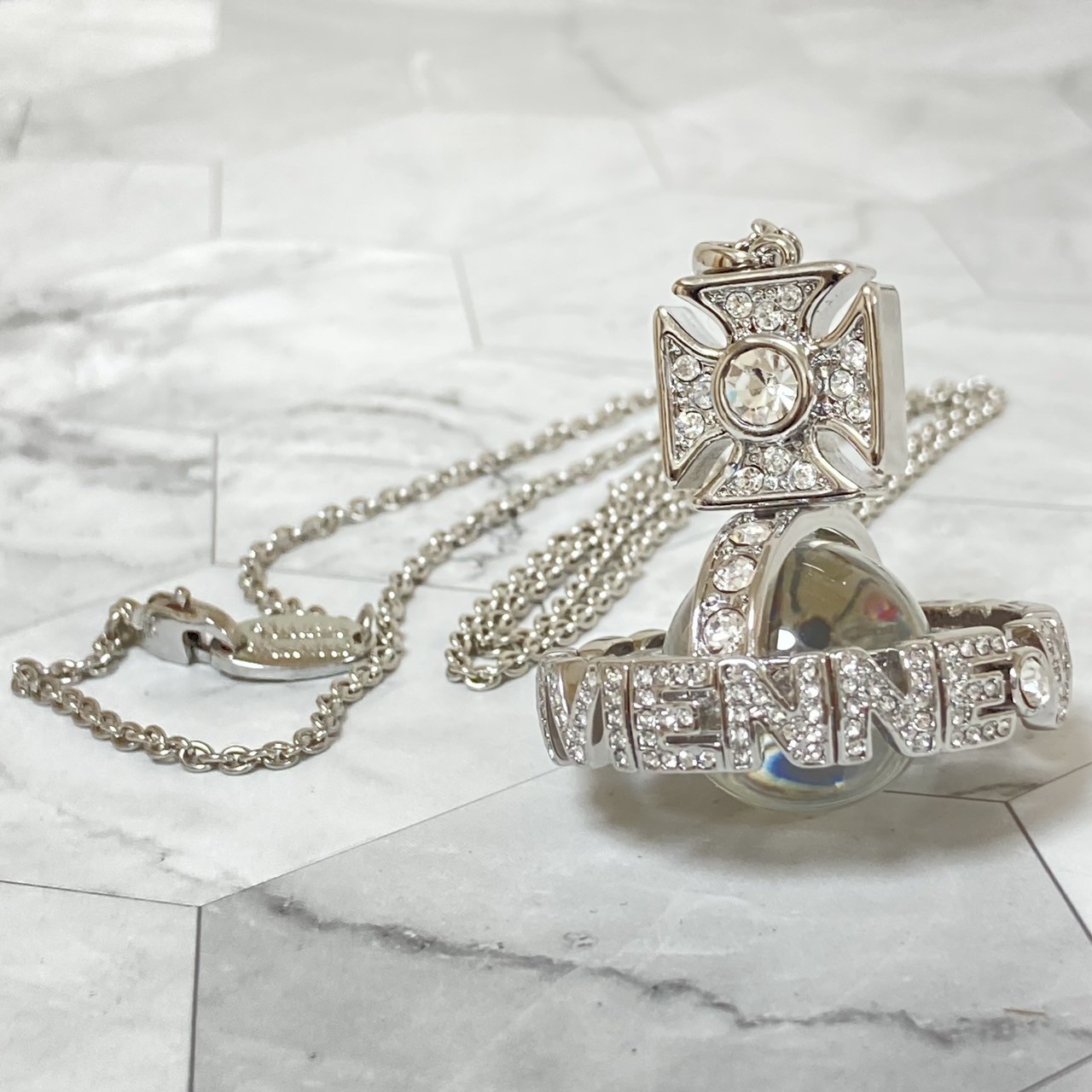 Vivienne Westwood Necklace Paisley Orb Large Size T:3.5cm C:70cm Silver w/Pouch