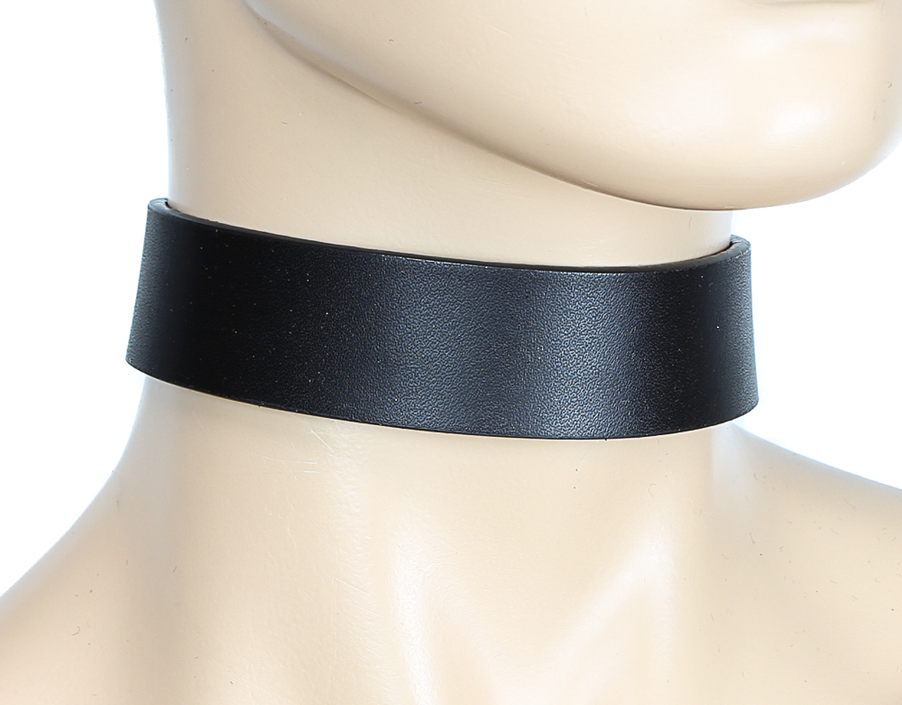 Plain Genuine Black Leather Choker Collar Necklace Roller Buckle Punk Goth Metal