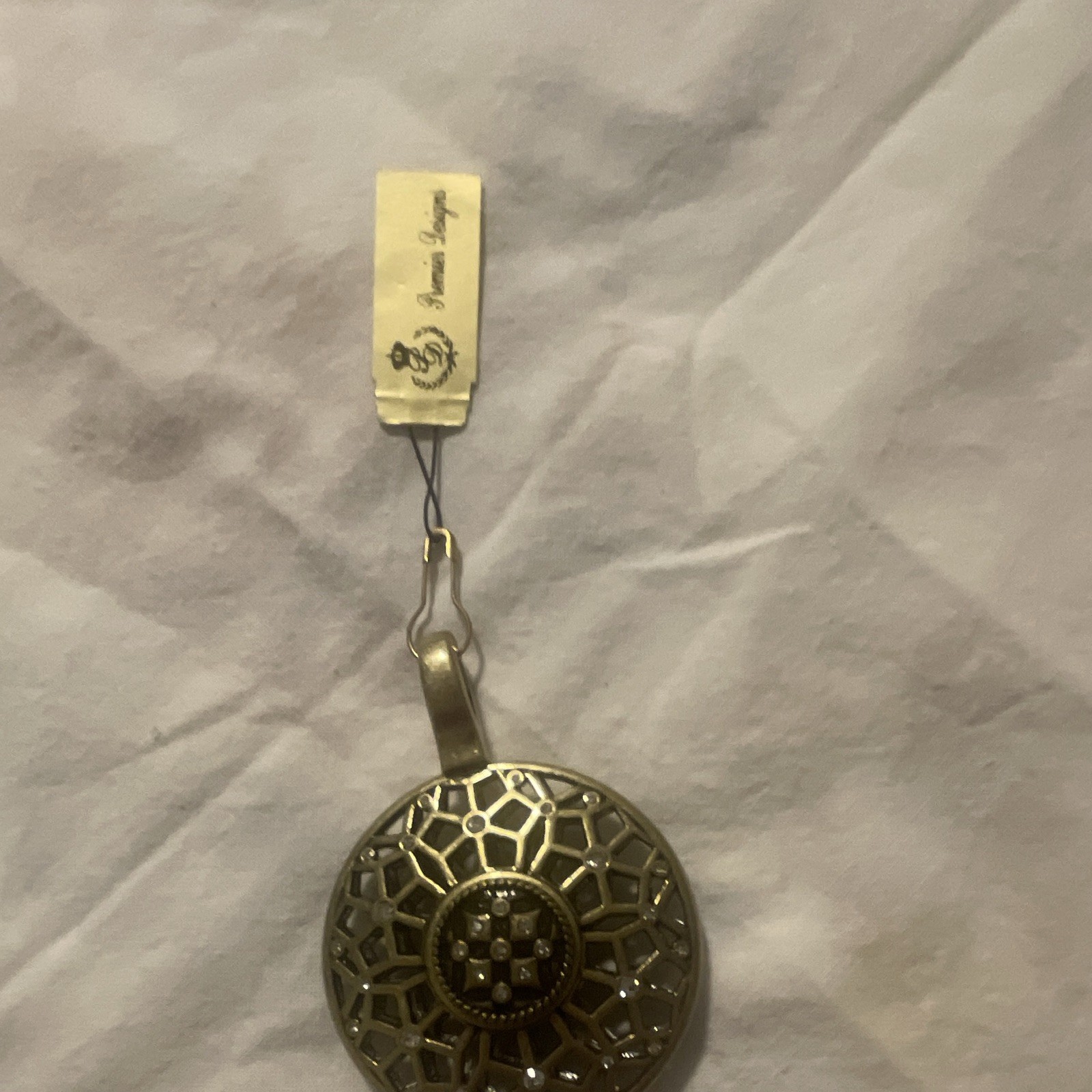 Premier Designs Signed Silver Tone Round Geometric Pavé Rhinestone Pendant