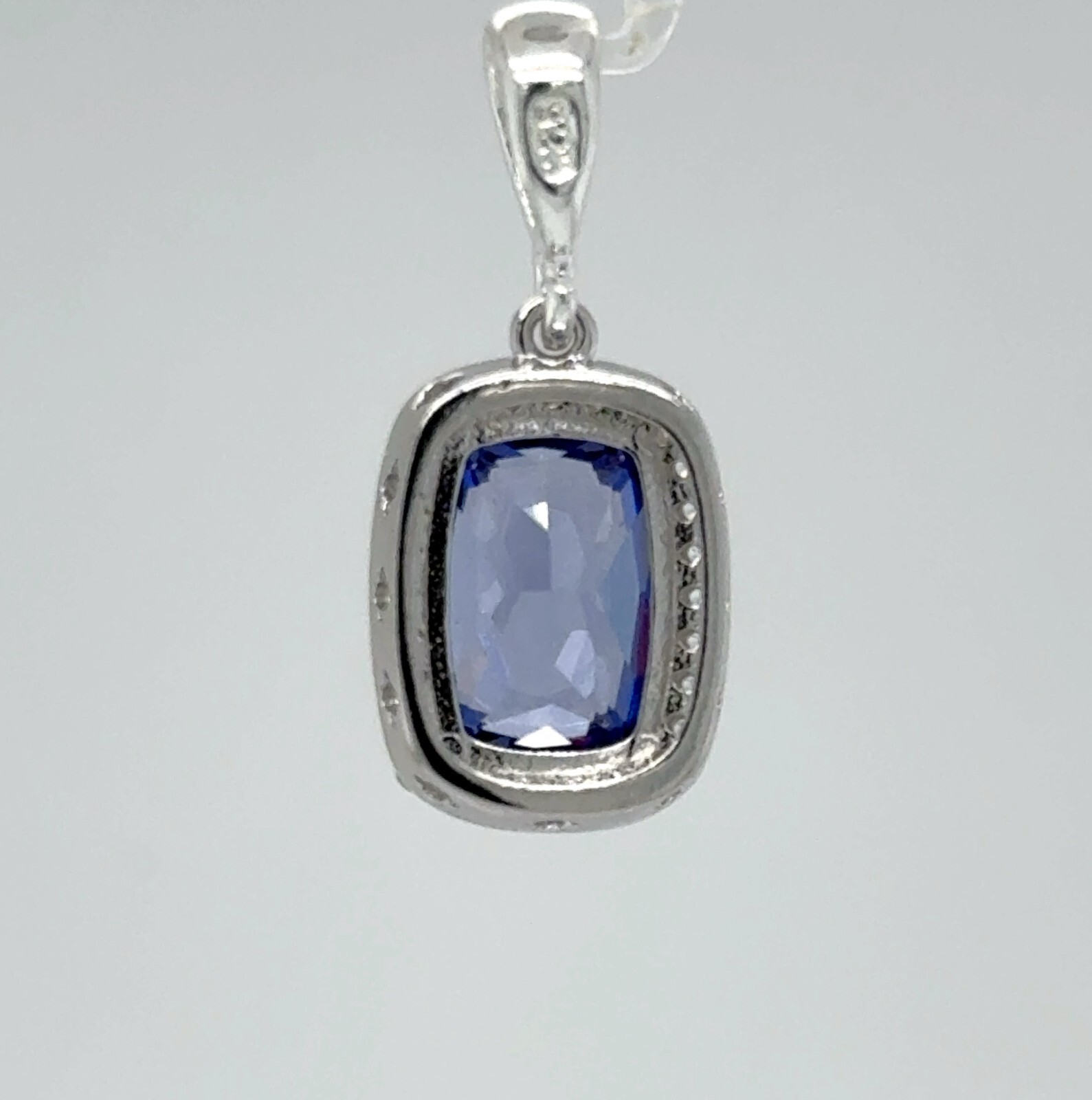 Square / Rectangle Blue TANZANITE CZ Pendant 925 STERLING SILVER Necklace #99e