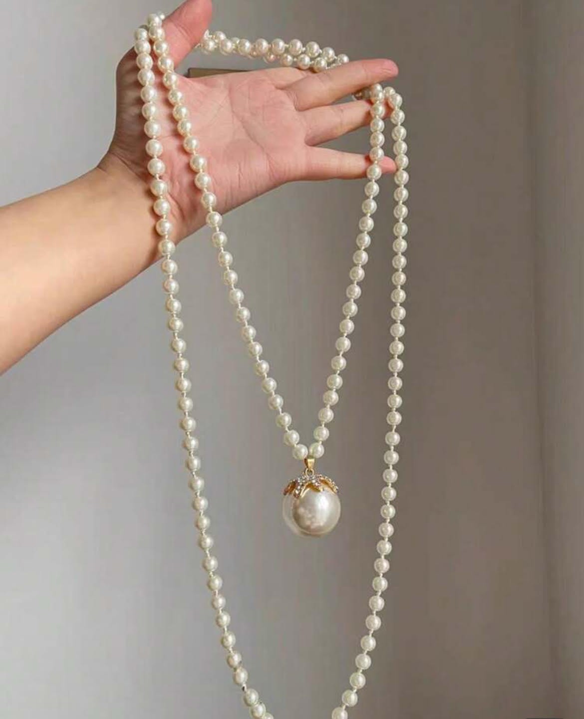 Layered Beaded Necklace Statement Big White Pearl Beads Tassel Strand Layers